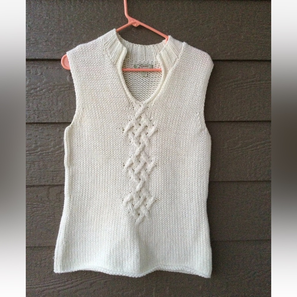 Vintage Tommy Bahama Ivory Cotton V Neck Knit Sweater Womens Vest